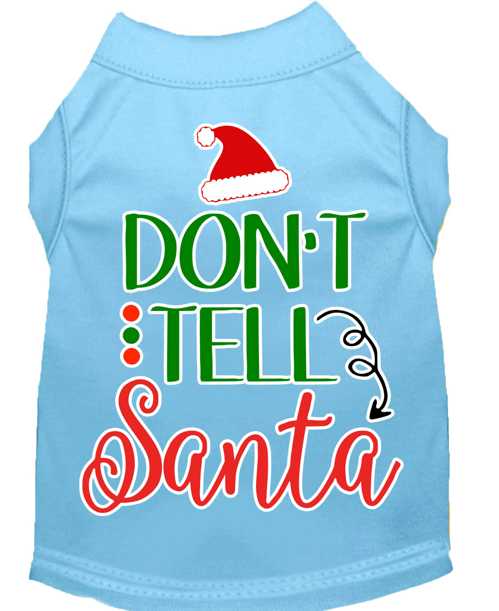 Don't Tell Santa Screen Print Dog Shirt Baby Blue Lg